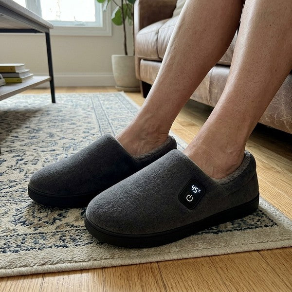 Slot 10 — Hero product shot. The slippers in a lifestyle setting, someone wearing them on a couch. Warm, inviting light.