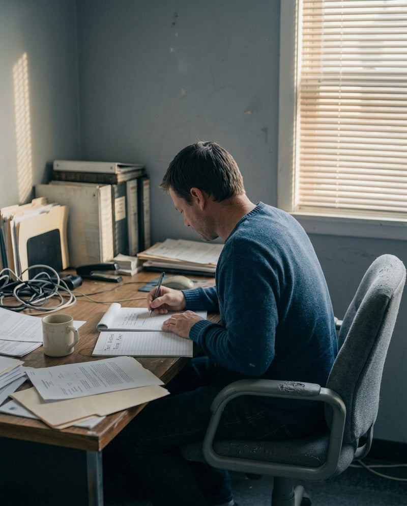 A person working at a desk in an office chair